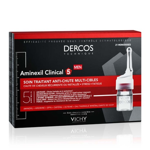[DERT80.SNH21X6] DERCOS Aminexil Clinical 5 - Soin traitant anti-chute multi-cibles pour homme - 21 monodoses de 6ml