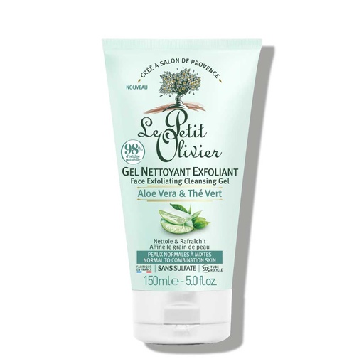 [LPOY61.GEL150] LE PETIT OLIVIER Aloe Vera & Thé Vert - Gel nettoyant exfoliant pour peaux normales à mixtes - 150ml