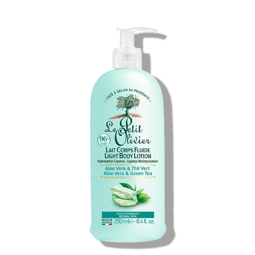 [LPOY61.LAI250] LE PETIT OLIVIER Aloe Vera & Thé Vert - Lait corps fluide hydratation express pour peaux normales - 250ml