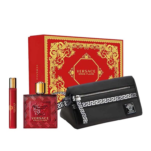 [VERH78.CPH100B] VERSACE Eros Flame  - Coffret Eau de parfum pour homme 100ml + format voyage 10ml + trousse noir offertes