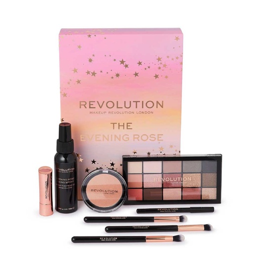 [RVT001.MKP015A] REVOLUTION The Evening Rose - Coffret makeup Palette de fards +Set pinceaux pour les yeux + Rouge à lèvres + Illuminateur + Spray fixateur + Crayon eyeliner