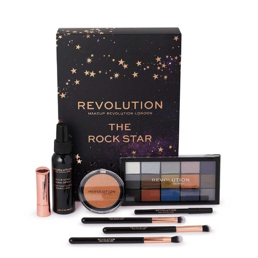 [RVT002.MKP015A] REVOLUTION The Rock Star - Coffret makeup Palette de fards +Set pinceaux pour les yeux + Rouge à lèvres + Illuminateur + Spray fixateur + Crayon eyeliner