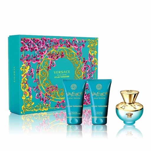 [VER002.DLB050B] VERSACE Dylan Turquoise - Coffret eau de toilette pour femme 50ml + Lait corps 50ml + Gel douche 50ml offerts