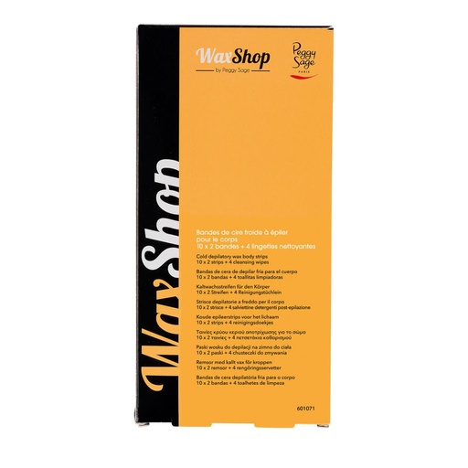 [S00005936] PEGGY SAGE Bandes de cire froide à épiler pour le corps - 10x2 bandes + 4 lingettes nettoyantes