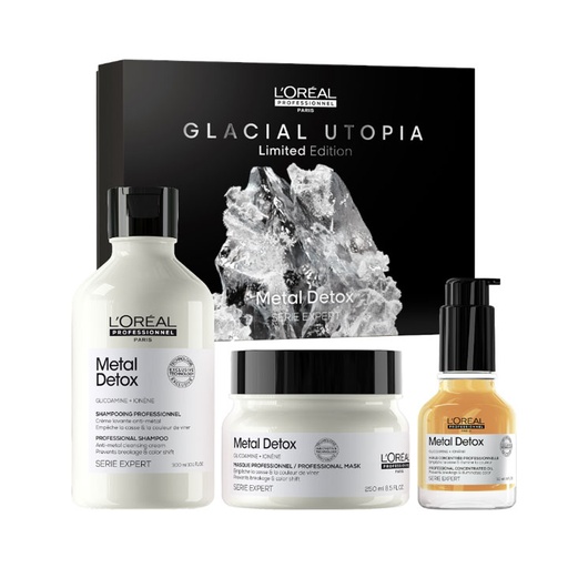 [S00029543] L'ORÉAL PROFESSIONNEL Metal Detox Coffret Glacial Utopia Trio pour cheveux colorés et sensibilisés