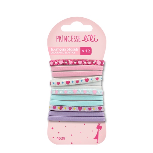 [PLI766.12E] PRINCESSE LILI  Accessoires Cheveux - 12 élastiques décorés