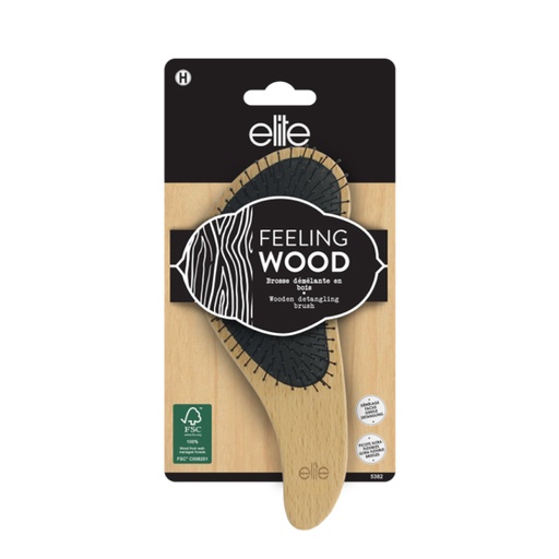 [ELI379.BDU] ELITE Feeling Wood - Brosse démêlante en bois, avec picots nylon ultra-flexibles