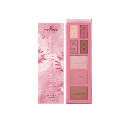 [S00009850] ESSENCE Bloom Baby, Bloom! Eye & Face Palette - Palette yeux et visage enlumineur, bronzeur, fards à joues et 4 nuances fards à paupières