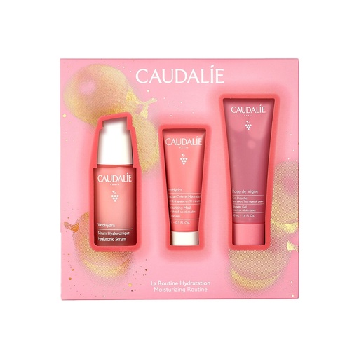 [S00028575] CAUDALIE Coffret La Routine Hydratation VinoHydra Édition 2024 - Sérum hyaluronique S.O.S 30ml + le masque-crème hydratant 15ml + le gel douche rose de vigne 50ml