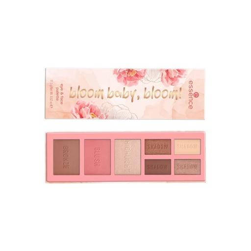 [C00003650] ESSENCE Bloom Baby Bloom! Eye & Face Palette - Palette yeux et visage enlumineur bronzeur fards à joues et 4 nuances fards à paupières