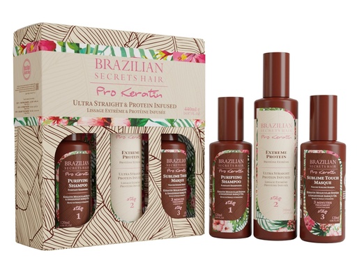 [S00029705] BRAZILIAN SECRETS HAIR Extreme Protein Kit - Kit professionnel de lissage à la protéine lissant adoucissant pour cheveux frisés crépus - 440ml