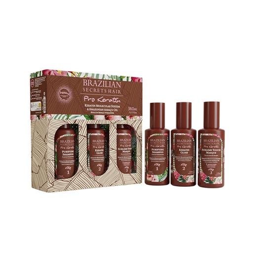 [S00029707] BRAZILIAN SECRETS HAIR Kit Cream Professional - Kit professionnel de lissage pour cheveux frisés crépus - 3x120ml