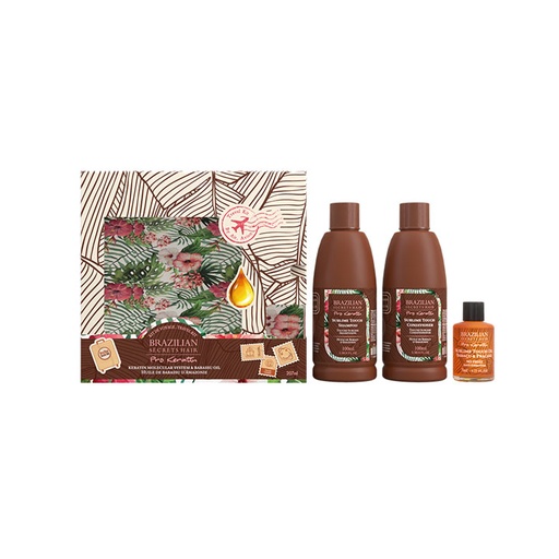 [S00029713] BRAZILIAN SECRETS HAIR Travel Kit Sublime Touch - Coffret de voyage entretien du lissage shampooing 100ml + après-shampooing 100ml + huile anti-frisottis 7ml