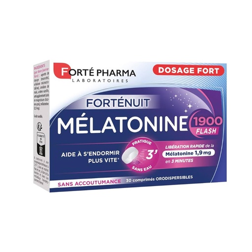 [S00030225] FORTE PHARMA Forténuit Mélatonine 1900 - Complément alimentaire mélatonine dosage fort 1.9mg action rapide sans accoutumance - 30 comprimés