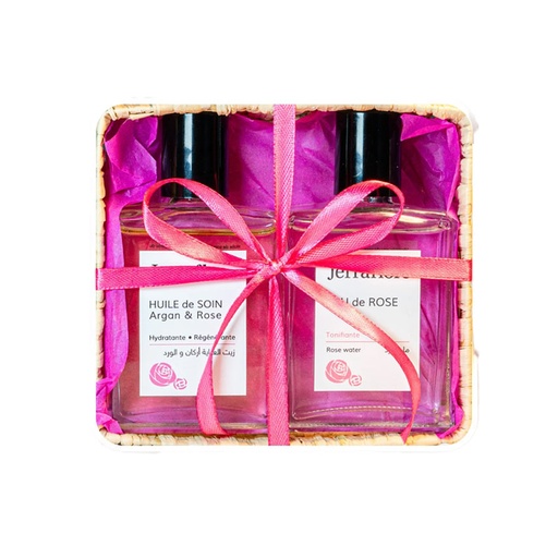 [S00011256] JERRAFLORE Duo Rose - Coffret soins hydratants effet éclat eau florale + huile d’argan - 2x60ml