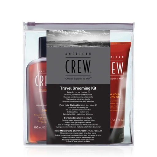 [ACR893.KVM100] AMERICAN CREW Travel Grooming Kit - Kit de voyage 4 miniatures cheveux, douche et rasage
