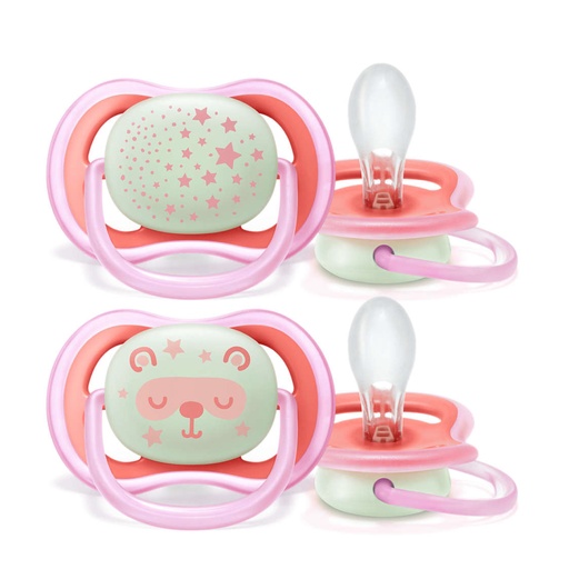 [AVEB36.NAM002] AVENT Ultra Air Night - Lot de 2 sucettes nuit avec pastille phosphorescente 6 à 18 mois - Mixte