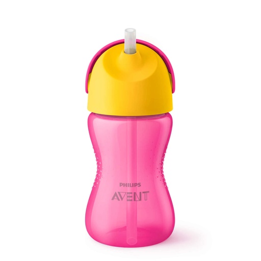 [AVEB29.12R300] AVENT Tasse à paille - 12 mois et + anti-fuites 300ml - Rose et jaune