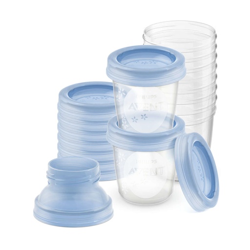 [AVEB20.10U010] AVENT Pots de Conservation Lait Maternel - 10 unités 180ml couvercles anti-fuites 0 mois et +
