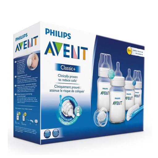 [AVEB03.KNN] AVENT Classic + - Kit nouveau-né biberons, goupillon et sucette avec système anti-coliques 
