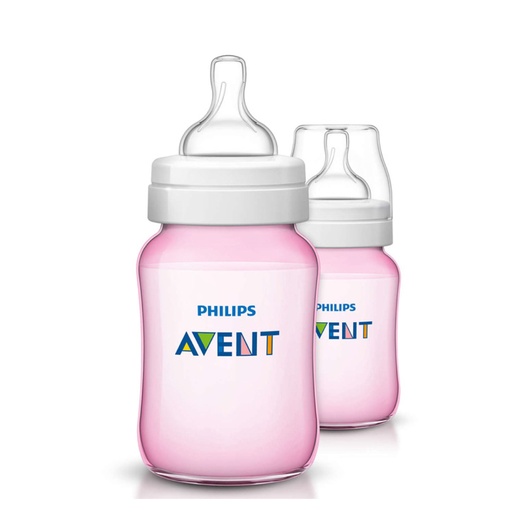 [AVEB03.2FR260] AVENT Classic + - 2 biberons système anti-coliques 0 mois et + 260ml Rose
