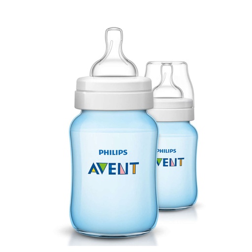 [AVEB03.2FB260] AVENT Classic + - 2 biberons système anti-coliques 0 mois et + 260ml Bleu