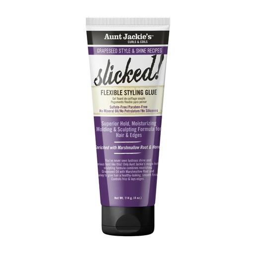 [S00031323] AUNT JACKIE'S Grapeseed Slicked! Flexible Styling Glue - Gel coiffant flexible fixation forte sans résidus - 113g
