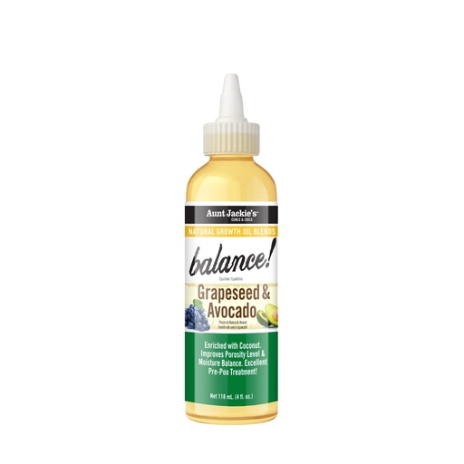 [S00031331] AUNT JACKIE'S Growth Oil Balance Grapeseed & Avocado - Huiles revitalisante anti-casse tous types de cheveux - 118ml