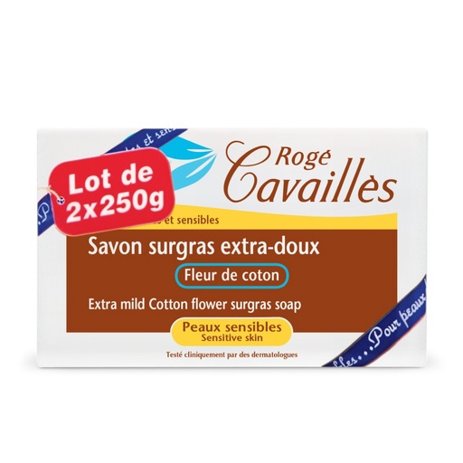 [RCAA27.FPD250A] ROGÉ CAVAILLES Savon Surgras Extra-Doux - Fleur de coton peaux délicates et sensibles - Lot de 2