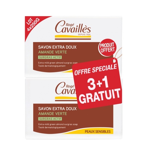 [RCAA27.AVS250B] ROGÉ CAVAILLES Savon Surgras Extra-Doux - Amande verte peaux sensibles - Lot de 4