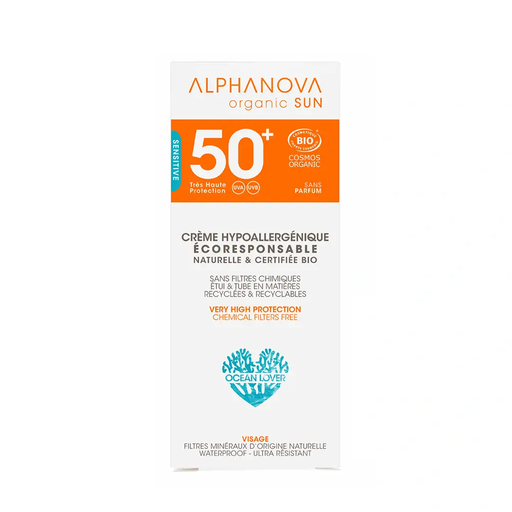 ALPHANOVA Organic Sun - Crème solaire visage BIO très haute protection SPF50+ pour peaux sensibles - 50ml