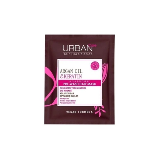 [S00030617] URBAN CARE Argan Oil & Keratin SOS Recovery Pre-Wash Hair Mask - Masque avant-shampooing nourrissant anti-casse pour cheveux fragiles cassants - 50ml
