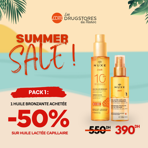 [X89976543] NUXE - PACK PROMO Huile Bronzante + Huile Lactée Capillaire.